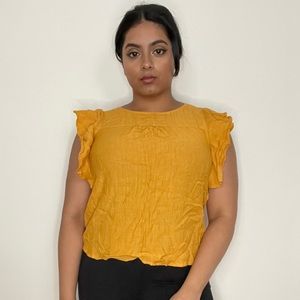 Iris Mustard Yellow Frill Sleeve Top